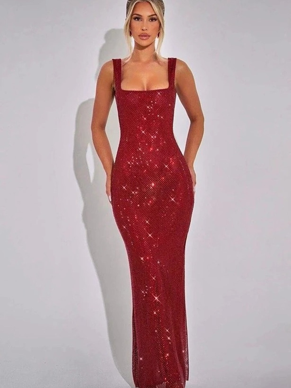 Meshki Magnolia Sleeveless Diamante Maxi Dress Red